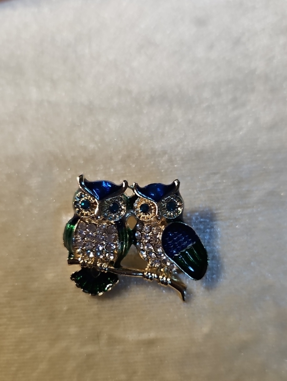 Blue & Green Crystal Owl Brooch